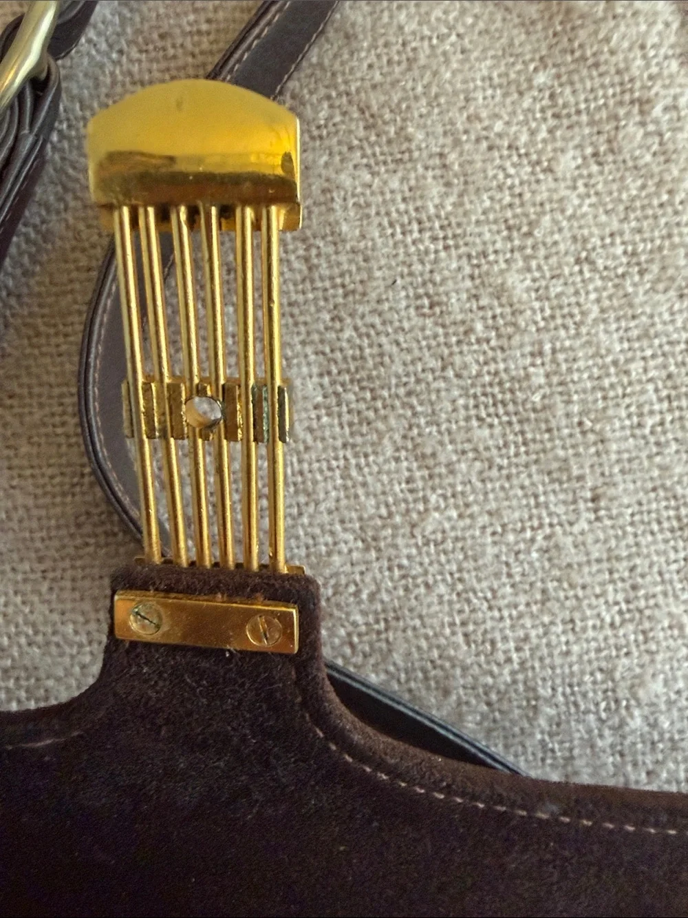 Gucci Dark Brown Suede Messenger Bag with Gold Hardware